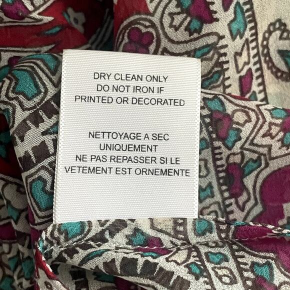 JOIE Womens 100% Silk Blouse Tunic L Colorful Printed V-Neck Sheer Boho Peasant - Picture 8 of 8